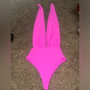 High waisted Open back pink handmade one piece from Morena Swim